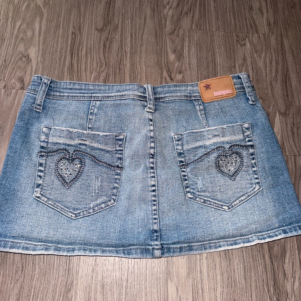 Bubblegum Blue Denim Mini Skirt with Heart Details - Picture 1 of 8